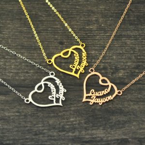heart necklace name pendant personalized custom jewelry choker nameplate romantic stainless double gifts steel gold option rose